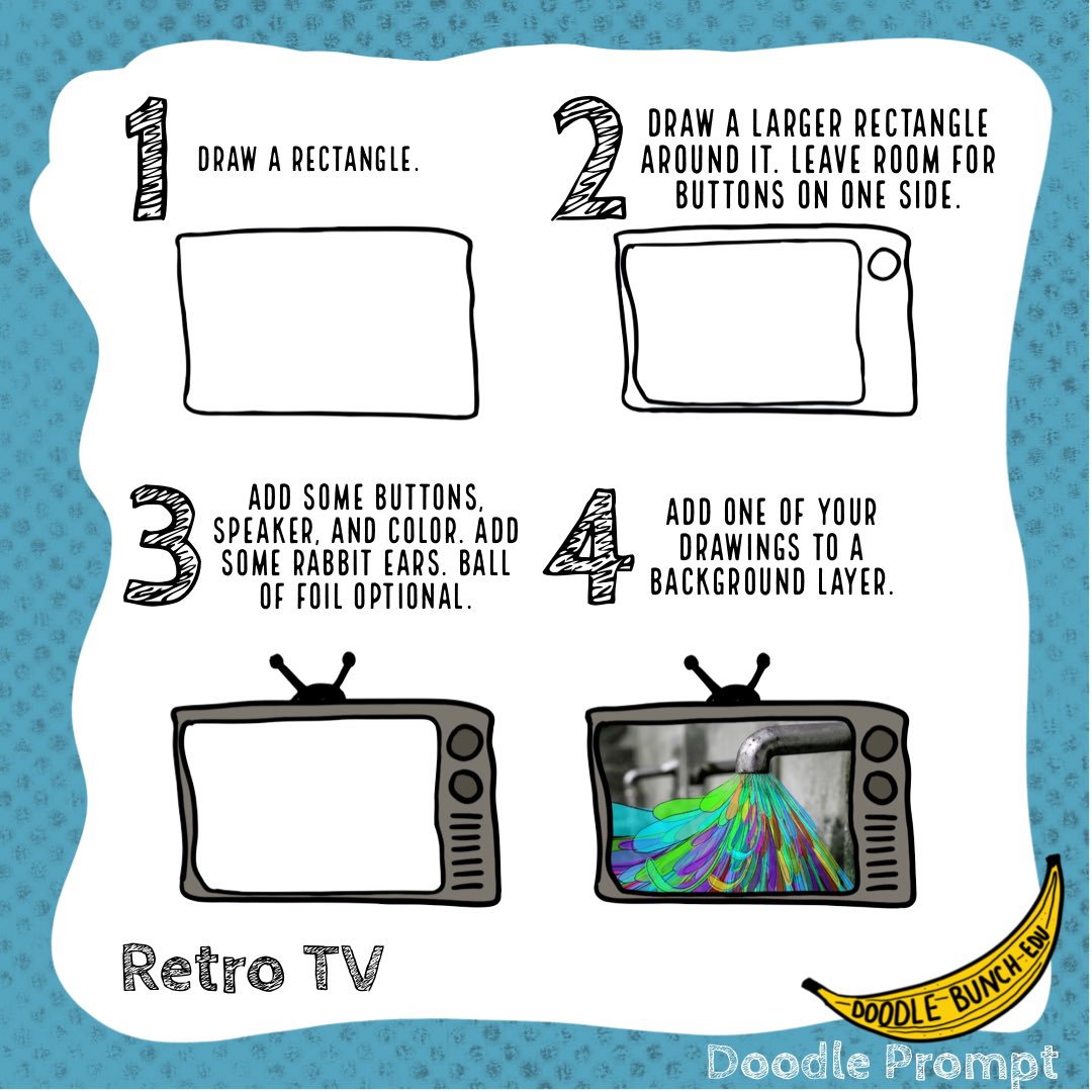 doodlebunchedu's tweet photo. Prompt Alert: Retro TV. Fun to draw, but even more fun to animate or put a photo in the “screen” by layering it behind. #makingarteveryday #procreateedu #artteachersofinstagram #teachersofinstagram #doodlebunchedu #everyonecancreate https://t.co/sMX9suDfS2