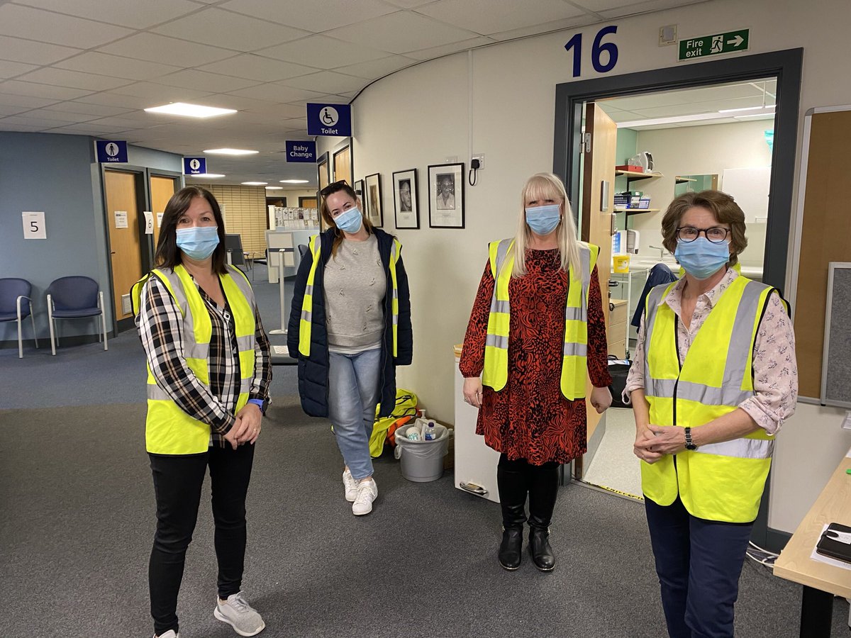 Doc_Morrow's tweet photo. @MedicalGranta end-of-vaccine day. 15,000 steps logged for one vaccinator.  Team still smiling and delighted to have helped us all move closer to normality. #COVID19Vaccine https://t.co/BlRP9jHEjc