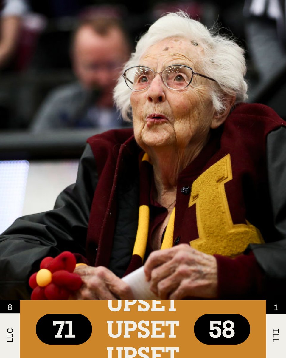 TheAthletic's tweet photo. SISTER JEAN ➡️ SWEET 16

No. 8 Loyola Chicago pulls off the upset win over No. 1 Illinois 71-58 #MarchMadness https://t.co/c5ax83Ah4c