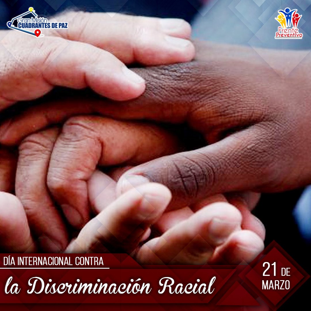 FrentePreveN's tweet photo. #EsNoticia Hoy como cada 21 de marzo, se conmemora en todo el mundo el Día de la Eliminación de la Discriminación Racial.

Venezuela, aboga por una sociedad de iguales, solidaridad, unión y respeto. https://t.co/Ml8srAxSTy