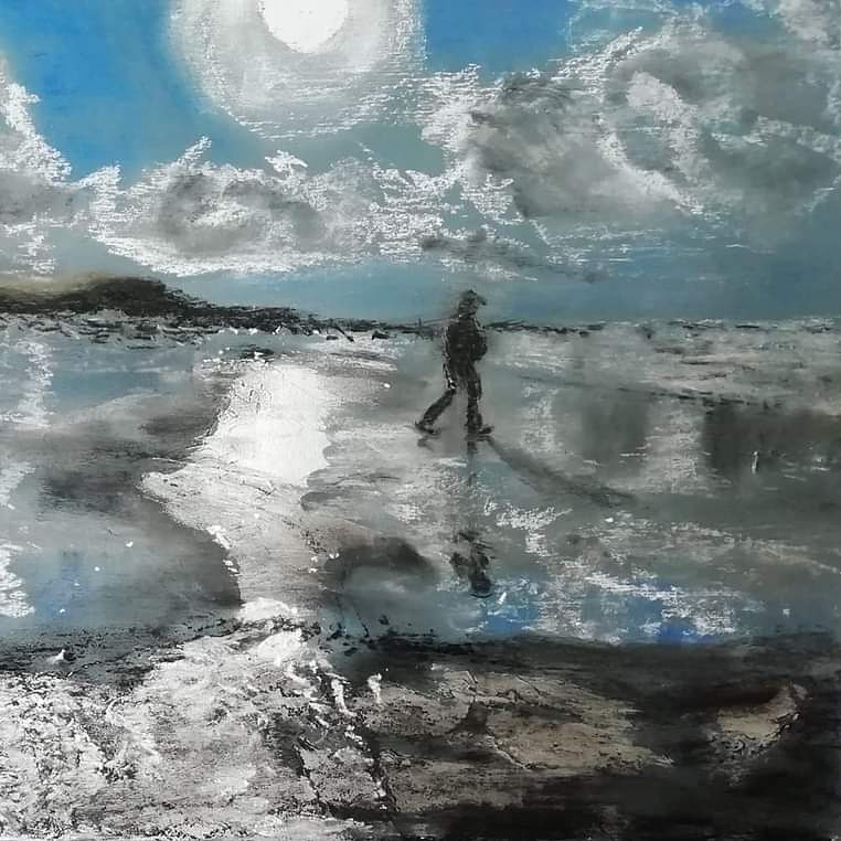 skysketcher's tweet photo. Silver Stroller - Cross Beach - an experimental drawing using Metallic paint and Soft Pastels on board. #Mayo #Louisburgh #Crossbeach https://t.co/IZT1LaB1rJ
