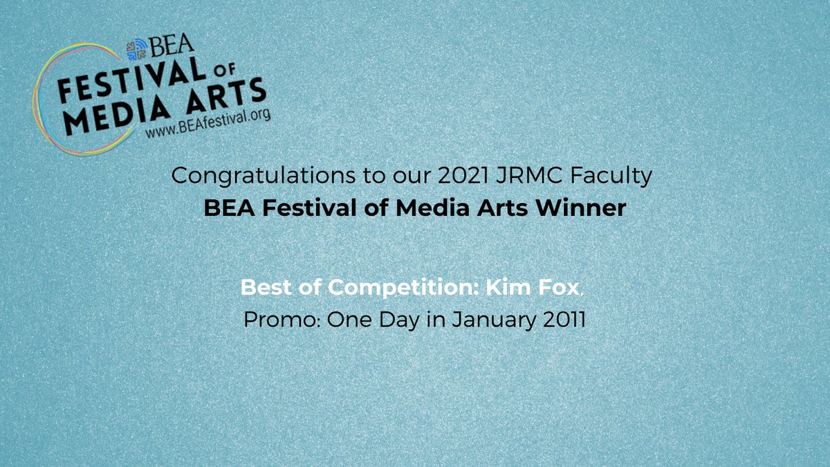 AUCJRMC's tweet photo. 🏆 Congratulations to @KimFoxWOSU for her recent award in the @BEAWebTweets international faculty audio category for her audio piece "One Day in January 2011." #JRMCsuccess https://t.co/1xlRzlFVGy
