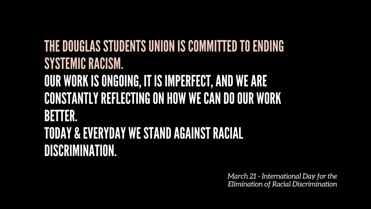 TheDSU6's tweet photo. Today is the International Day for the Elimination of Racial Discrimination. Today &amp; everyday we stand against racial discrimination. The DSU is committed to ending systemic racism. We acknowledge that racial discrimination exists &amp; that it's a barrier for students. 
#FightRacism https://t.co/u55tGx67mB