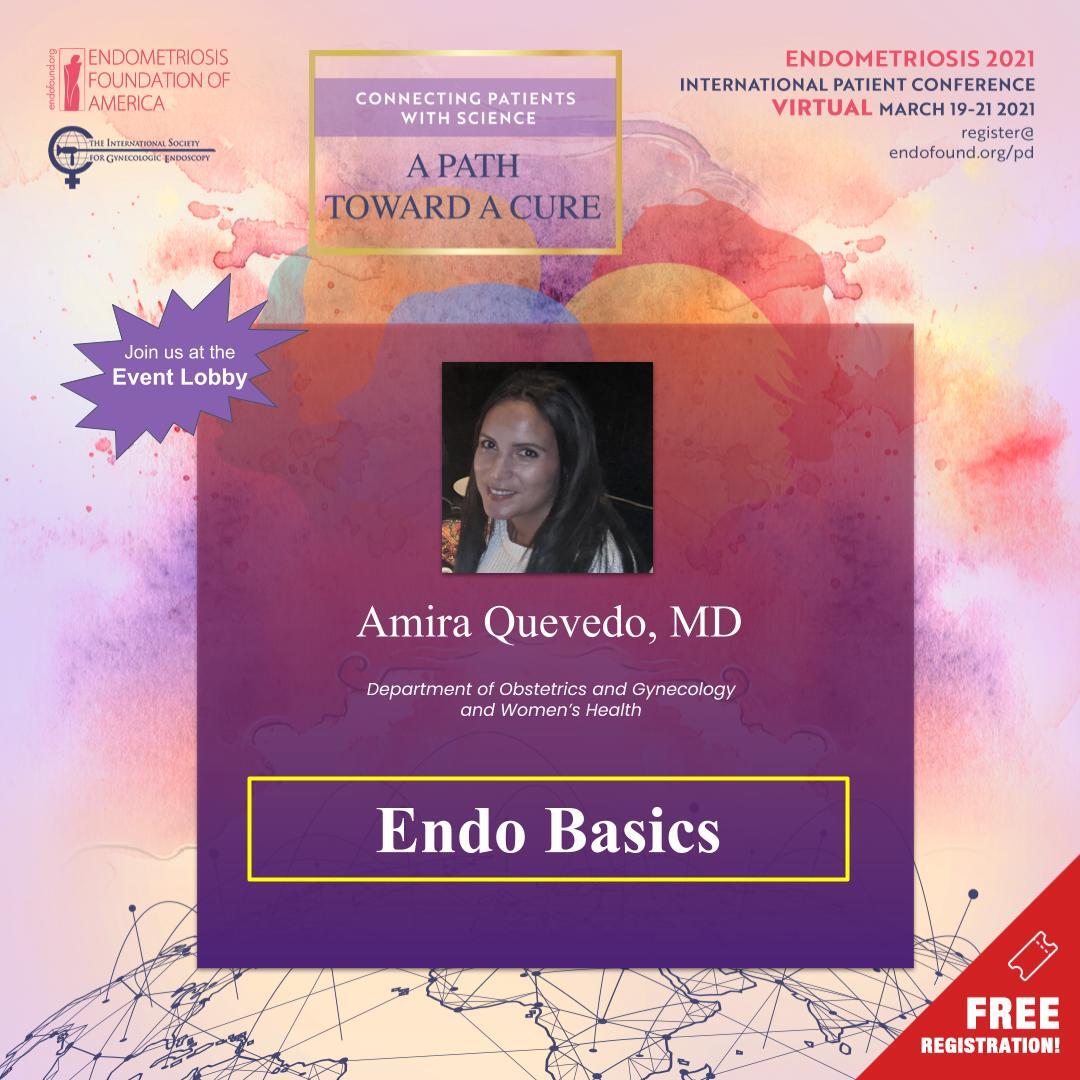 Endofound's tweet photo. Wondering about the basics of #endometriosis? Tune in to #EndoPatientConference, happening LIVE right now, to hear Dr. Amira Quevedo speak on the topic in a few minutes.
Join us FREE: https://t.co/hnSfgGtXFU https://t.co/w6aVWxIHeu