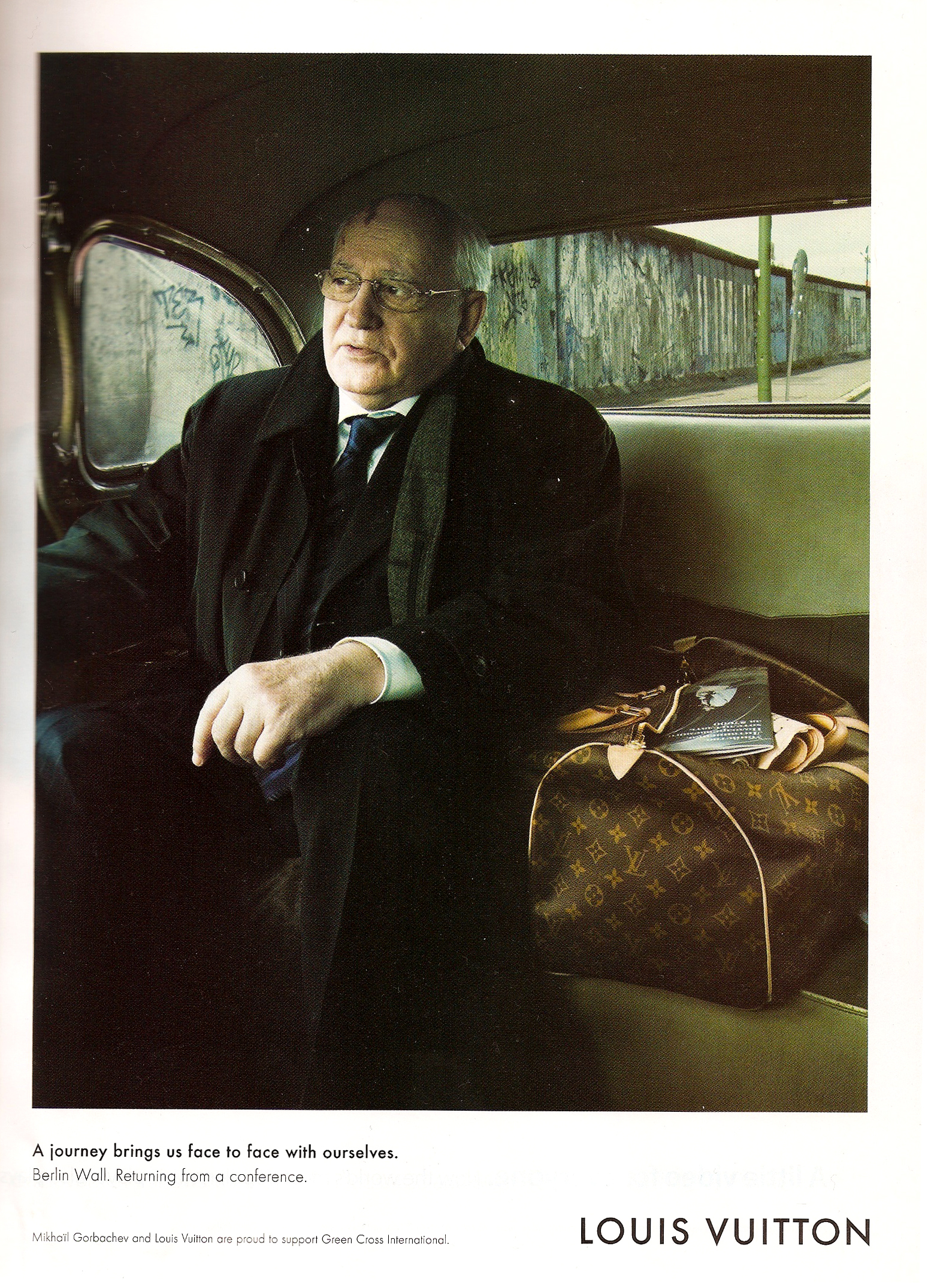 Gerard-Jan Claes on X: Vanity Fair, January 2008, Gorbatsjov as face for Louis  Vuitton: “A journey brings us face to face with ourselves. Berlin Wall.  Returning from a conference.”  / X