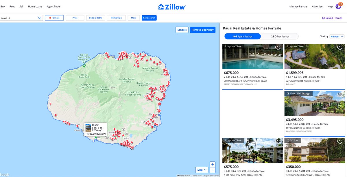 I find properties using Zillow with filters:• 2+ acres• In my price range• Has mountain view• Is within ~90 minutes of a major city• Must have a home on it (ideally a cheap, run-down one I can remove) so that water/power/septic are taken care of