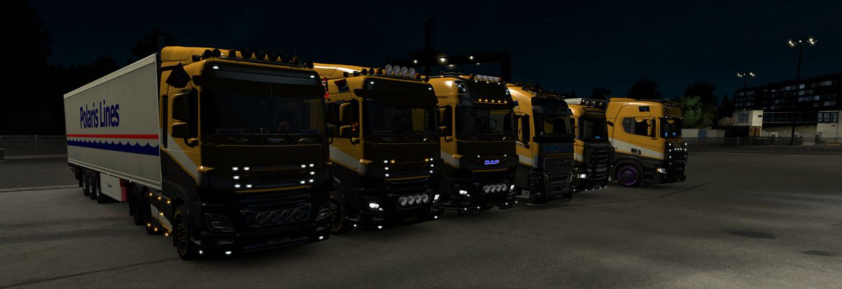 Sjovn1's tweet photo. Those yellow cool guys are ready to rumble again! A drive with them is a good way to end the week :) #FastCargoVTC #TruckersMP #EuroTruckSimulator2 #ETS2 https://t.co/DUBvyRi0Ku