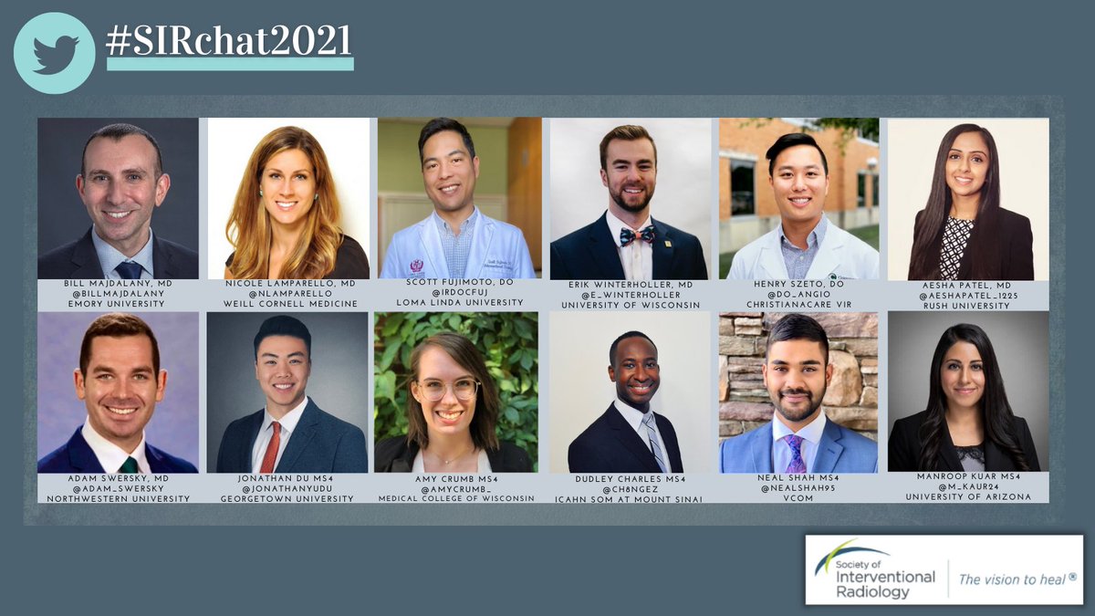 Here are some featured participants for the #SIRchat2021 "Navigating the IR Application Process" tweet chat tomorrow! Join the discussion tomorrow, Monday, March 22nd at 7:00 PM EST. #SIR2021 #TwittIR #IRad #SIR #MedStudentTwitter #MedTwitter