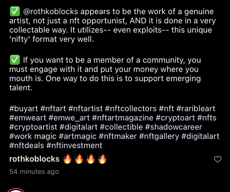 RothkoBlocks's tweet photo. This message/review made my day!!! Thank you so much to @emwe_art for putting in the time and effort to share your thoughts and insights behind your choice to support #RothkoBlocks I’m seriously blown away. #nft #nftart #nftartist https://t.co/rr2q5TLx5I