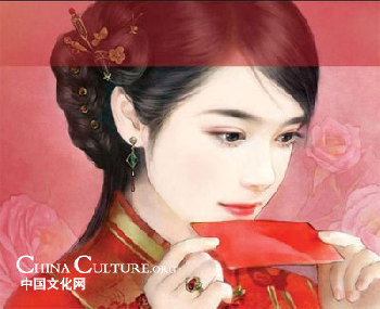 Since I love makeup, I had to include some rouge paper. In olden times, lip rouge came in paper sheets, that you would press your lips on. It happens in many c-dramas in pre-wedding preparations, so it's just stuck with me.Picture from:  http://chinadaily.com.cn/life/2009-06/18/content_11798369.htm