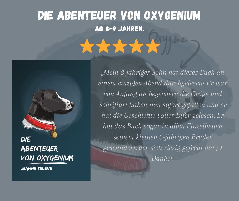 Oxygenium ist zweifelsohne der größte Stubenhocker von allen Hunden auf der ganzen Welt. Eines Tages jedoch begibt er sich unbeabsichtigt auf eine irrsinnige Abenteuerreise … Seid ihr neugierig geworden? Dann kommt doch einfach mit!
Ab 8-9 Jahren. 
amzn.to/3f00aWn