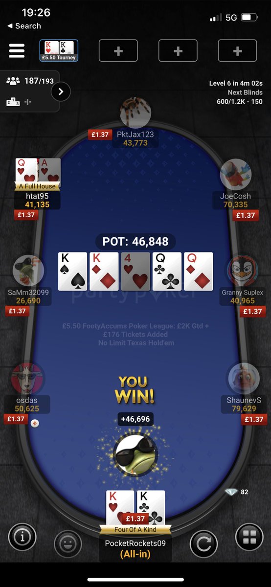 callumgodfrey3's tweet photo. @FootyAccumsPkr @FootyAccums @partypoker High hand for tonight https://t.co/JQtTyCaljz