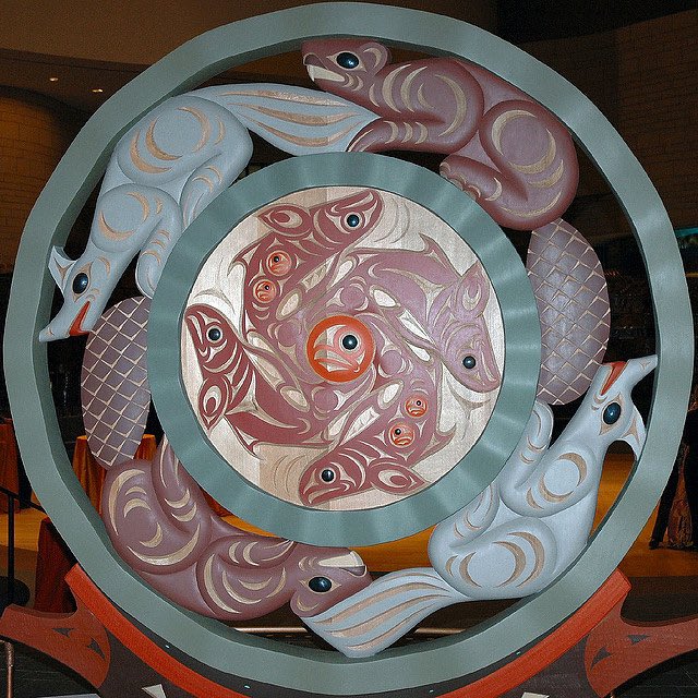 Susan Point is a Musqueam who works in the Coast Salish tradition. Her works include public pieces installed at the Vancouver International Airport, Stanley Park, & the National Museum of the American Indian in Washington D.C.More of her work here:  https://www.alcheringa-gallery.com/index.php/susan-point.html