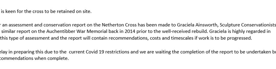 #savethenethertoncross, Glad to get a quick reply from  Provost Ian McAllan.
Things are moving - a bit.