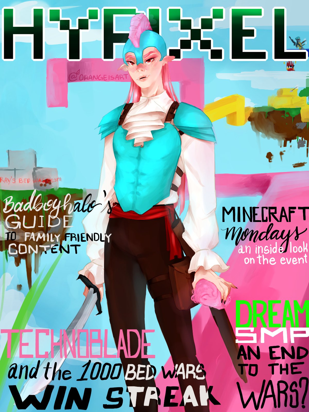 Gabu I Did A Bedwars Technoblade And A Magazine Cover Version Too Because It Was Looking Too Vogue Lol Your Rt Helps Me A Lot I Spent So Much