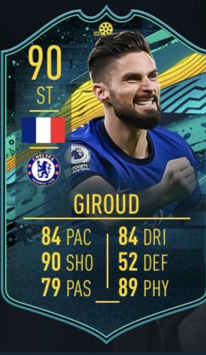 The last time Giroud was given at least 80 pace on a FIFA card was.... 2011/12He’s been given a card with 84 pace for the first time since.....