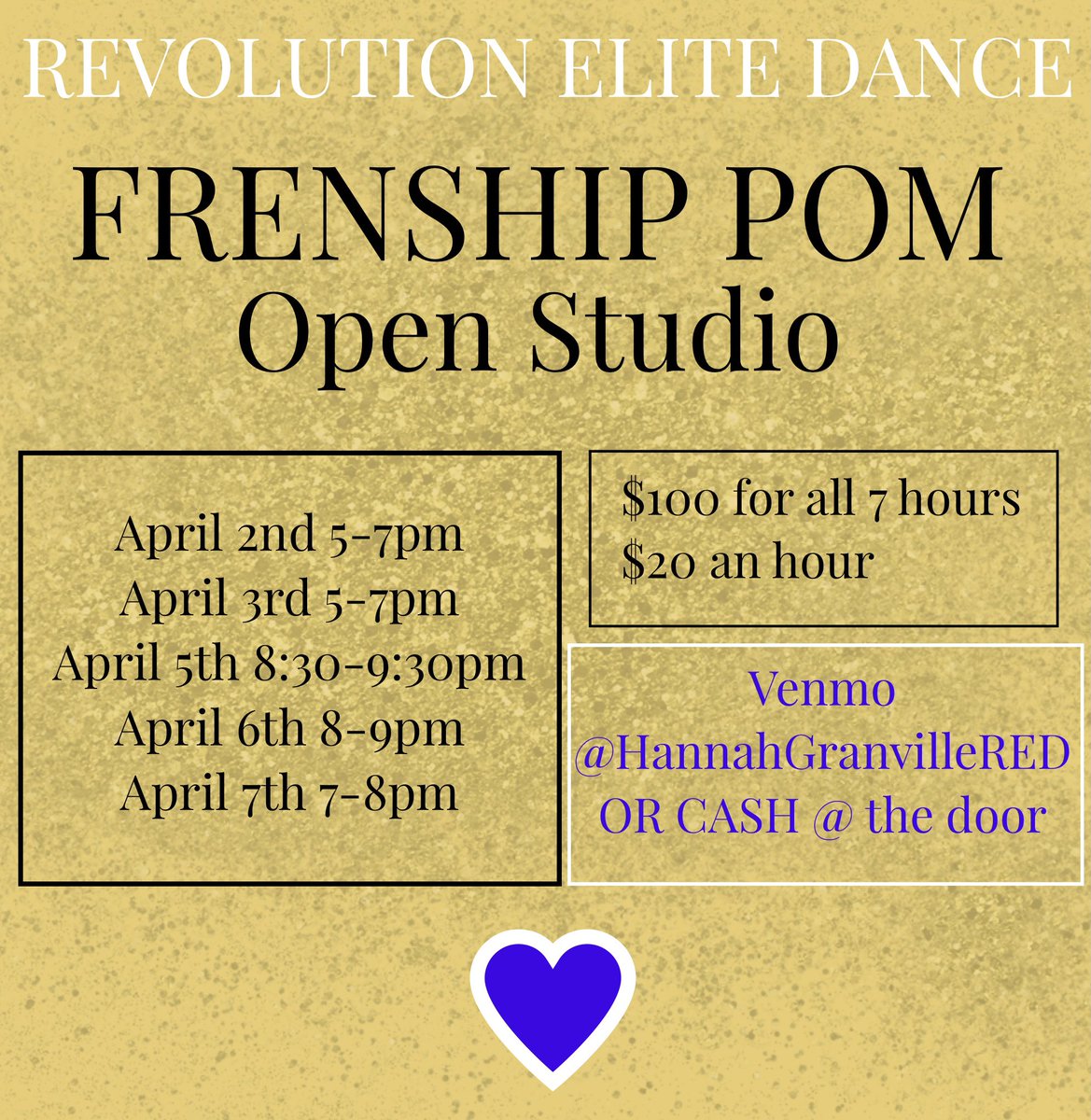 REVOLUTION ELITE DANCE FRENSHIP POM OPEN STUDIO Frenship Pom 2021-2022 - OPEN TO THE PUBLIC! Where: Revolution Elite Dance - 5614 126th Street Lubbock, TX 79424 - 806.702.8295 You can sign up at the front desk during office hours or pay the day of if spots are still available.