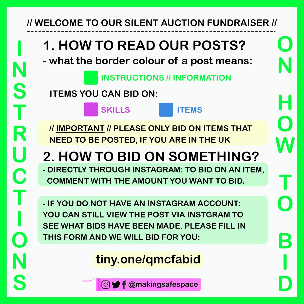 makingsafespace's tweet photo. // WELCOME TO OUR SILENT AUCTION FUNDRAISER //

INSTRUCTIONS ON HOW TO BID | PLEASE BID + SUPPORT <3

ALL FUNDS WILL GO TOWARDS SUPPORTING 'A' WHO IS A BLACK QUEER MIGRANT WORKER, AT RISK OF DEPORTATION: https://t.co/6xU2J74Bv7 https://t.co/cEDm6rJLED