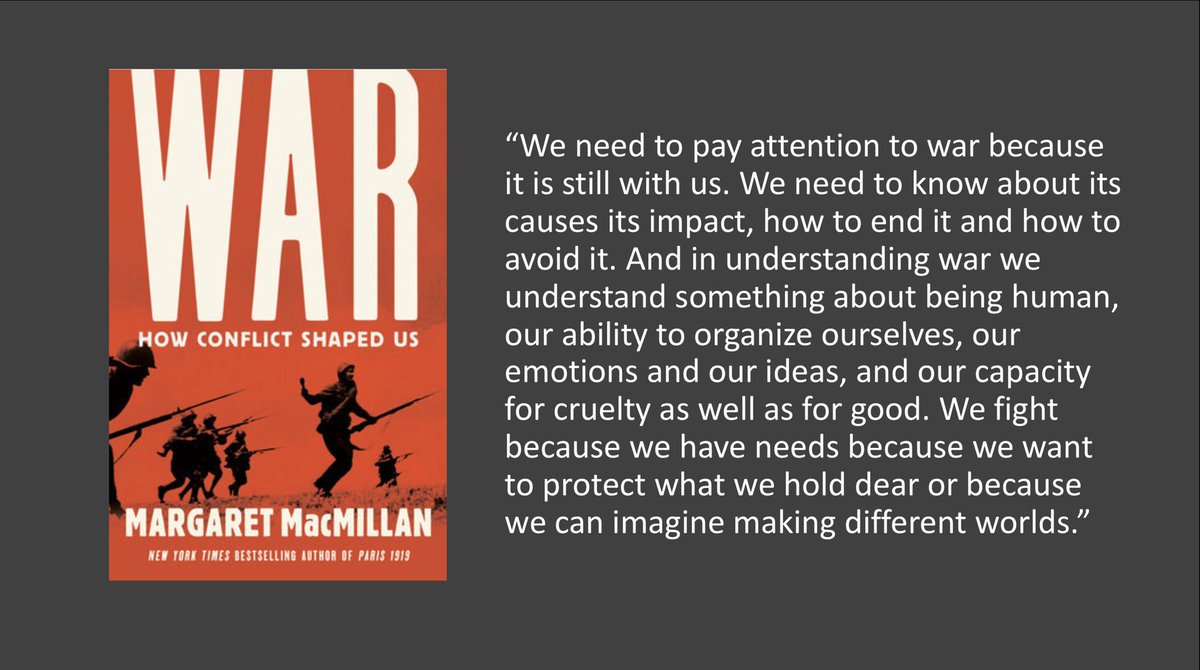 Just finished this excellent #book by Margaret MacMillan. Covering the history of #war, as well as how and why we fight, it is a fine examination of war’s impact on human societies. It is well worth adding to your professional reading pile.