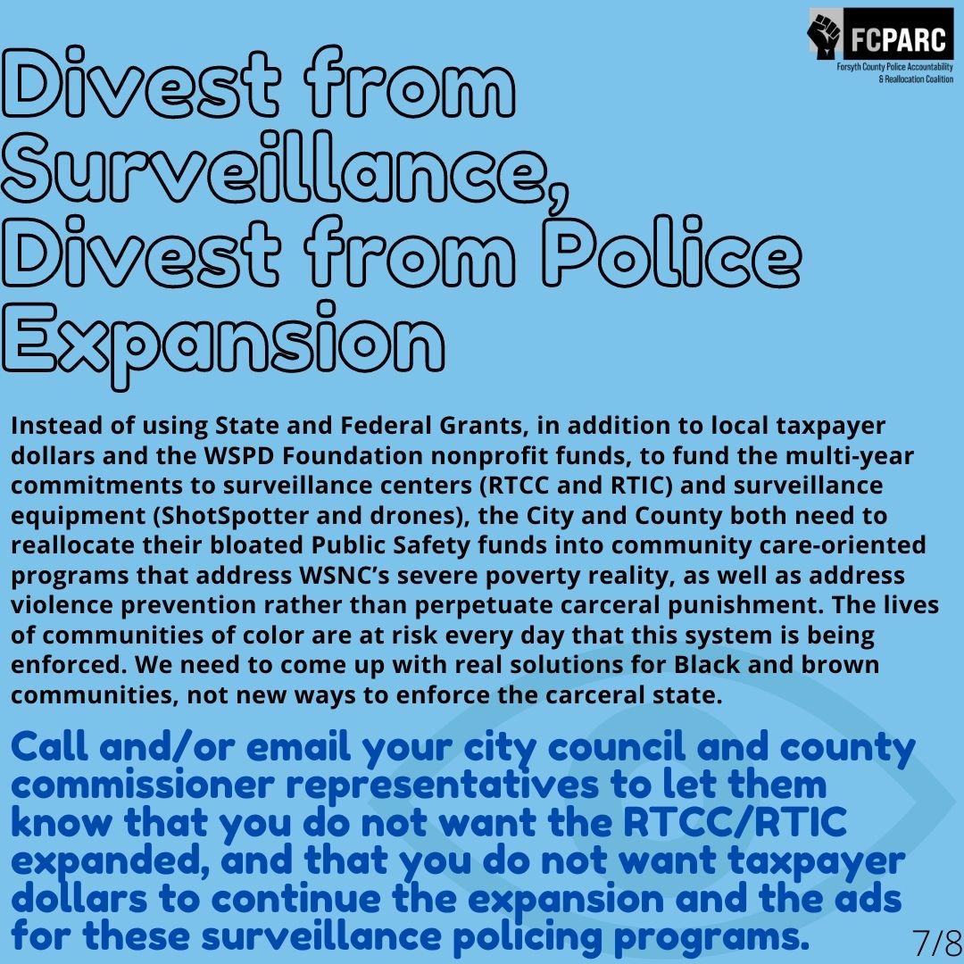 TriadAbolition's tweet photo. FCPARC's Why Surveillance is Still Policing (Part 2). #wsnc #WeKeepUsSafe #FCPARC https://t.co/YQYUGXO6vj