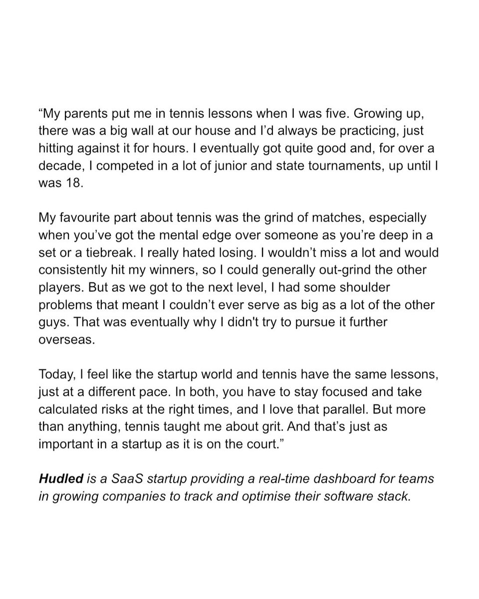 shirtsofstartup's tweet image. “My parents put me in tennis lessons when I was five. Growing up, there was a big wall at our house and I’d always be practicing, just hitting against it for hours...”

Featured: Hudled 

#shirtsofstartups #entrepreneur #grit #founderstory