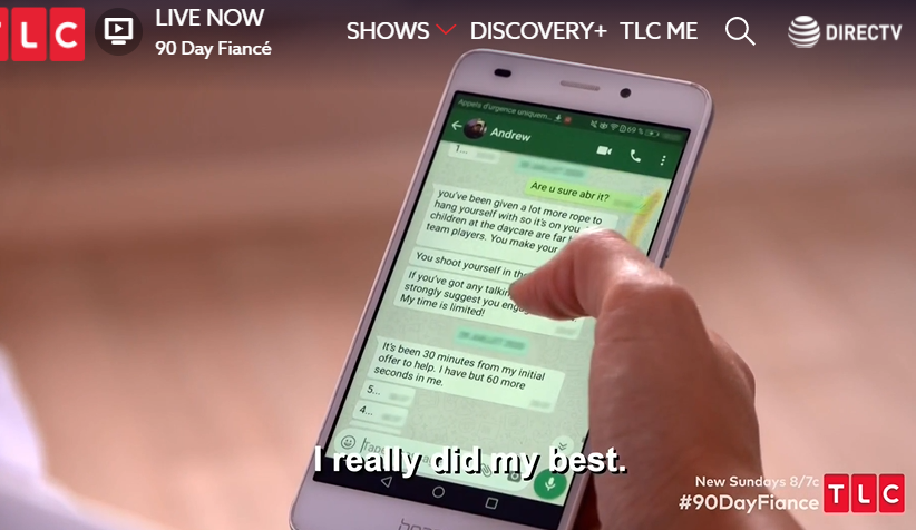 Crymearivrx's tweet photo. Andrew is seriously a psycho. Why is he counting down in text for her to make a choice?? Why is he mentioning "rope to hang yourself"??? Amira needs to run back to France and never look back #90dayfiance https://t.co/PTrA1yXArN