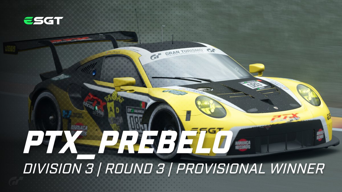 #GT3 | Provisional results for Round 2! 🇧🇪

SRT-Stelios, <a href="/YeastRL/">Yes</a>, and PTX_PRebelo were the rainmasters in Spa, each taking lights-to-flag victories in their respective lobbies.

#ESGT | #GTSport | #Simracing
