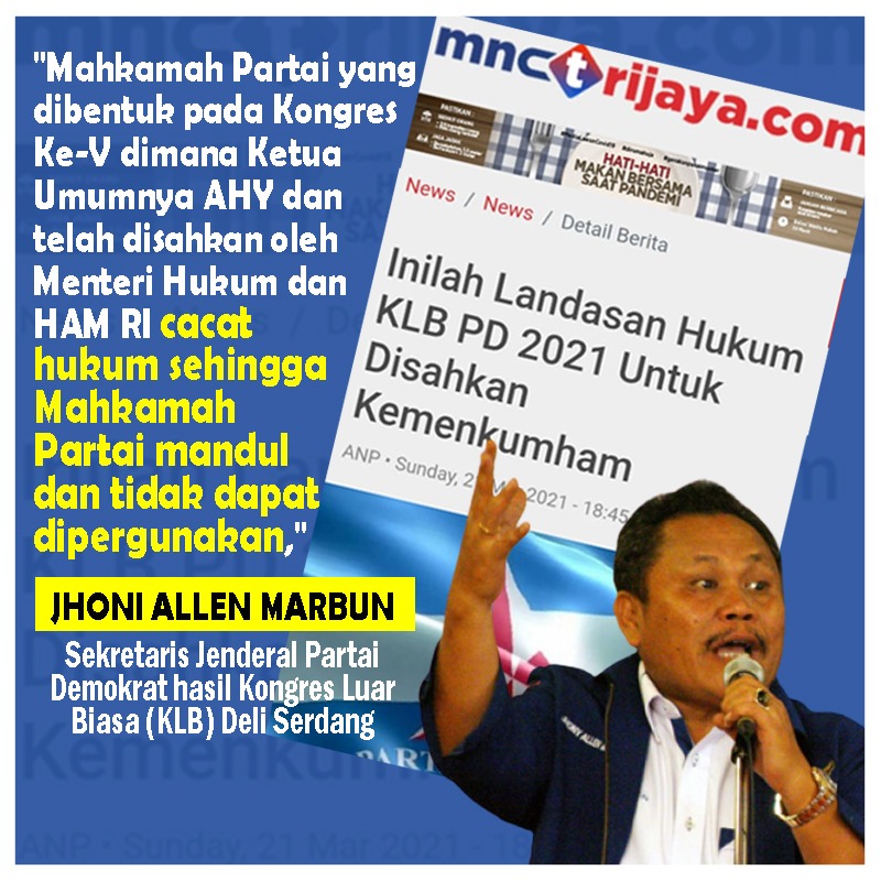 seruanhl's tweet photo. Mahkamah PD yg dibentuk pada Kongres Ke-V dimana Ketum AHY dan telah disahkan oleh Kemenkumham adalah cacat hukum sehingga Mahkamah Partai tersebut tidak dapat dipergunakan.

#KLBDemokrat2021Sah https://t.co/I3h5AjVRfg