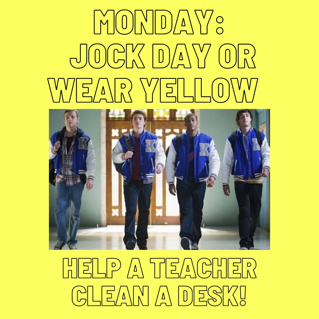 2021Yhs's tweet photo. Tomorrow we kick off our kindness spirit week with Jock Day or wear Yellow! Kindness task: Help a teacher out by cleaning a desk💛 #yhsspirit #rakatyhs #theyoungkerway https://t.co/v2LXSNxJLe