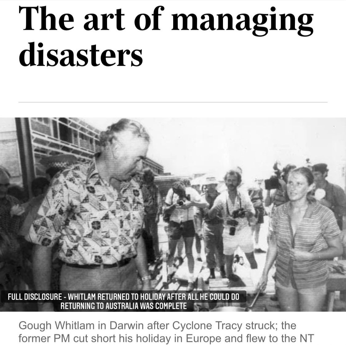 @GillMLouise @only2beyourself @bruce_haigh When cycloneTracy hit Whitlam was overseas,landed on the ground in Darwin to physically help within 2days ASAPgiven travel time&flights in 70’s tho returned to holiday
@MrKRudd physically helped when floods hit while he was in office
I think Scummo is currently planning a holiday