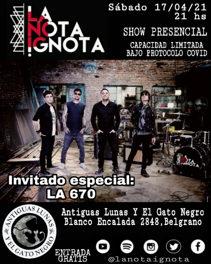 SigloDelRock's tweet photo. Show imperdible!! 
Se viene @lanotaignota con la voz de @zancudomusica  !!! https://t.co/zOdPUVgF0b