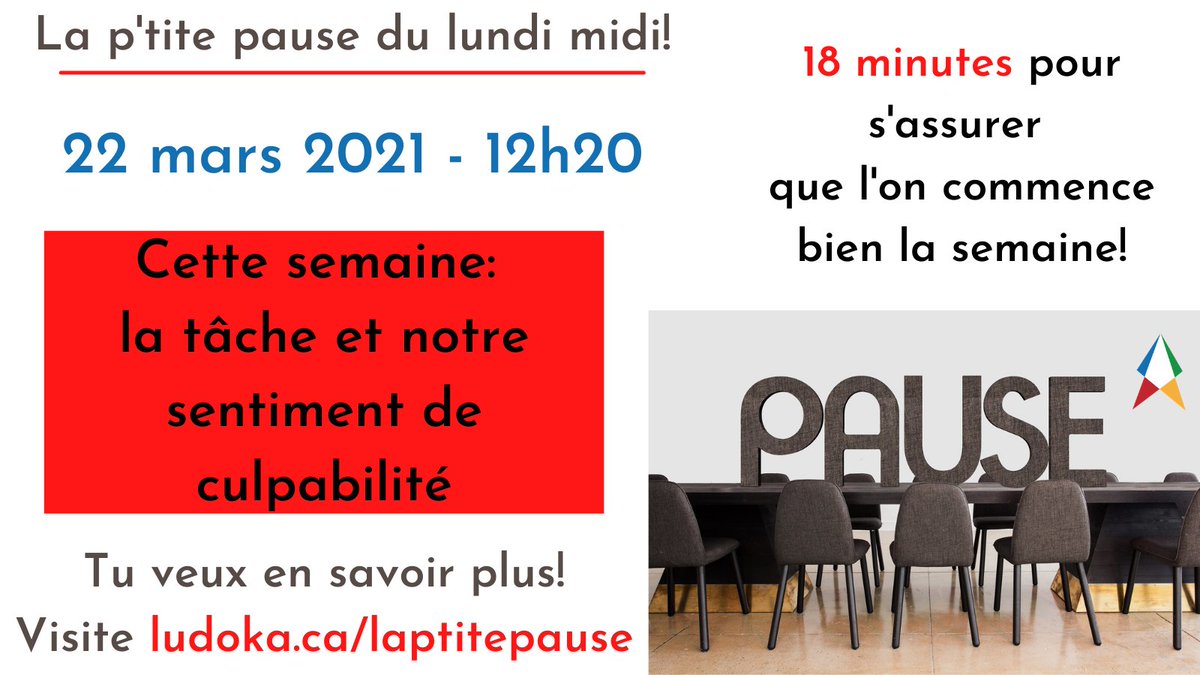 Pierre_leprof's tweet photo. #laptitepause c'est demain à 12h20 exactement!
Cette semaine: la tâche et notre sentiment de culpabilité!
Est-ce que vous vous sentez coupable? 
On en parle demain!
Pour en savoir plus, c'est ici: 
https://t.co/IONDdcNJ8R https://t.co/Lkj2wJMYUQ