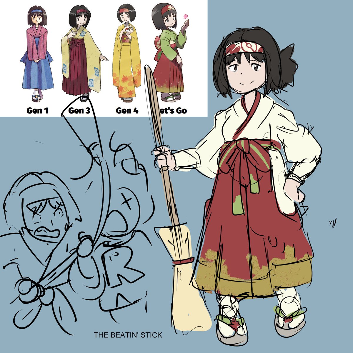 jsketch12's tweet photo. Gym Leader Erika redesign! She draws inspiration from shrine maidens (巫女, miko) and tends the Celadon City Gym with love and care. Including by keeping Team Rocket members out with The Beatin' Stick.

And her Pokemon. 

But mostly The Beatin' Stick.

#GymLeaderRedesign https://t.co/uWaiyrhyqT