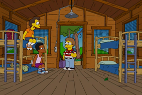 Homer: 10 años. Ese verano, Homer acude a su primer campamento, donde conoce a Lenny y Carl. También se saca un ojo con una navaja automática, y se da su primer beso con una chica de pelo castaño a la que le rompe el corazón. Casi treinta años después descubre que fue Marge. Lol.