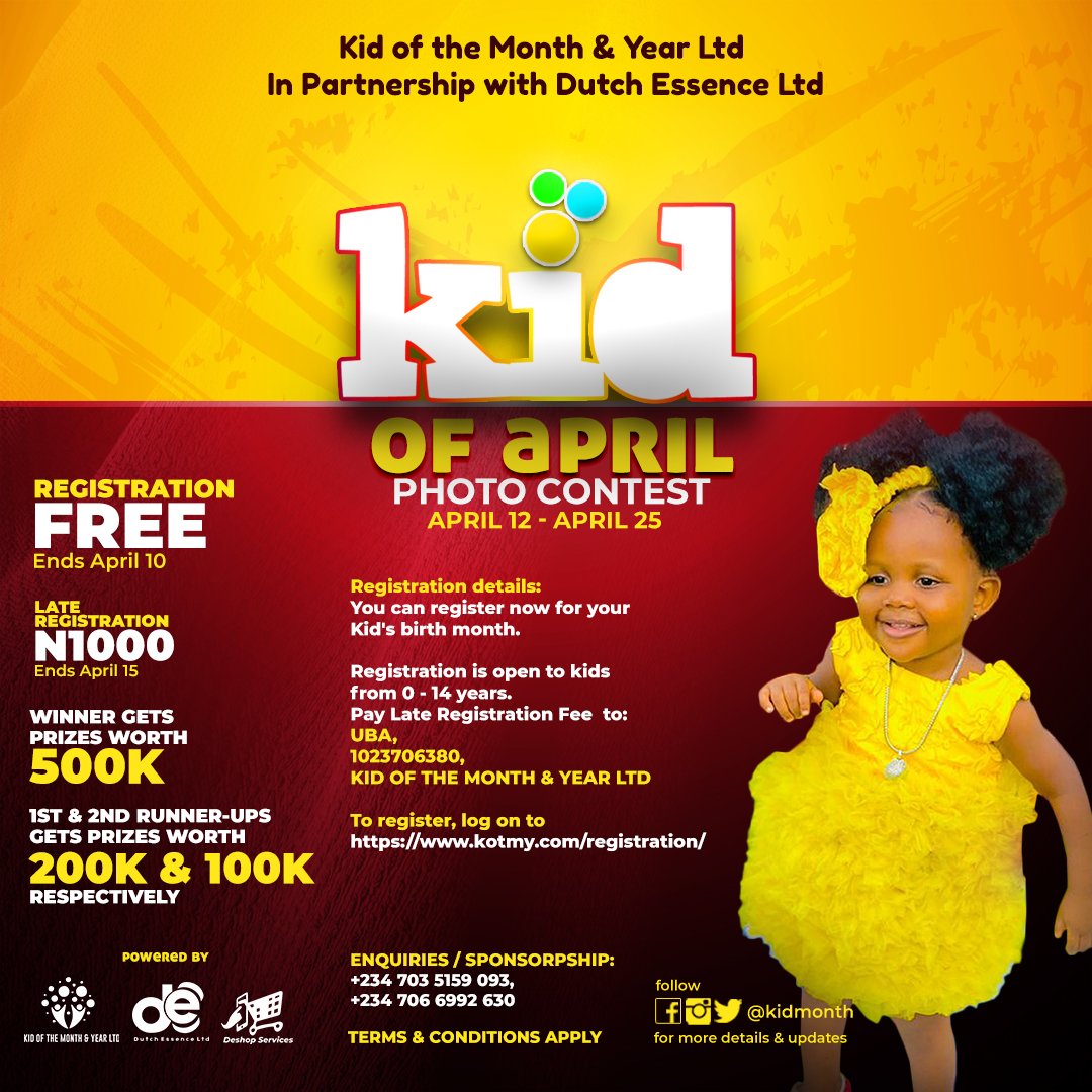 KidMonth's tweet photo. KID OF MARCH 2021 
- STAGE 2

To vote for your favourite kid, kindly follow the page and retweet the picture.

You can register now ahead of time for your kid's birthday month - https://t.co/NWAzPBN9kO

REGISTER NOW @
https://t.co/NWAzPBN9kO

NOTE THAT EARLY REGISTRATION IS FREE https://t.co/dvwF5CnrCb