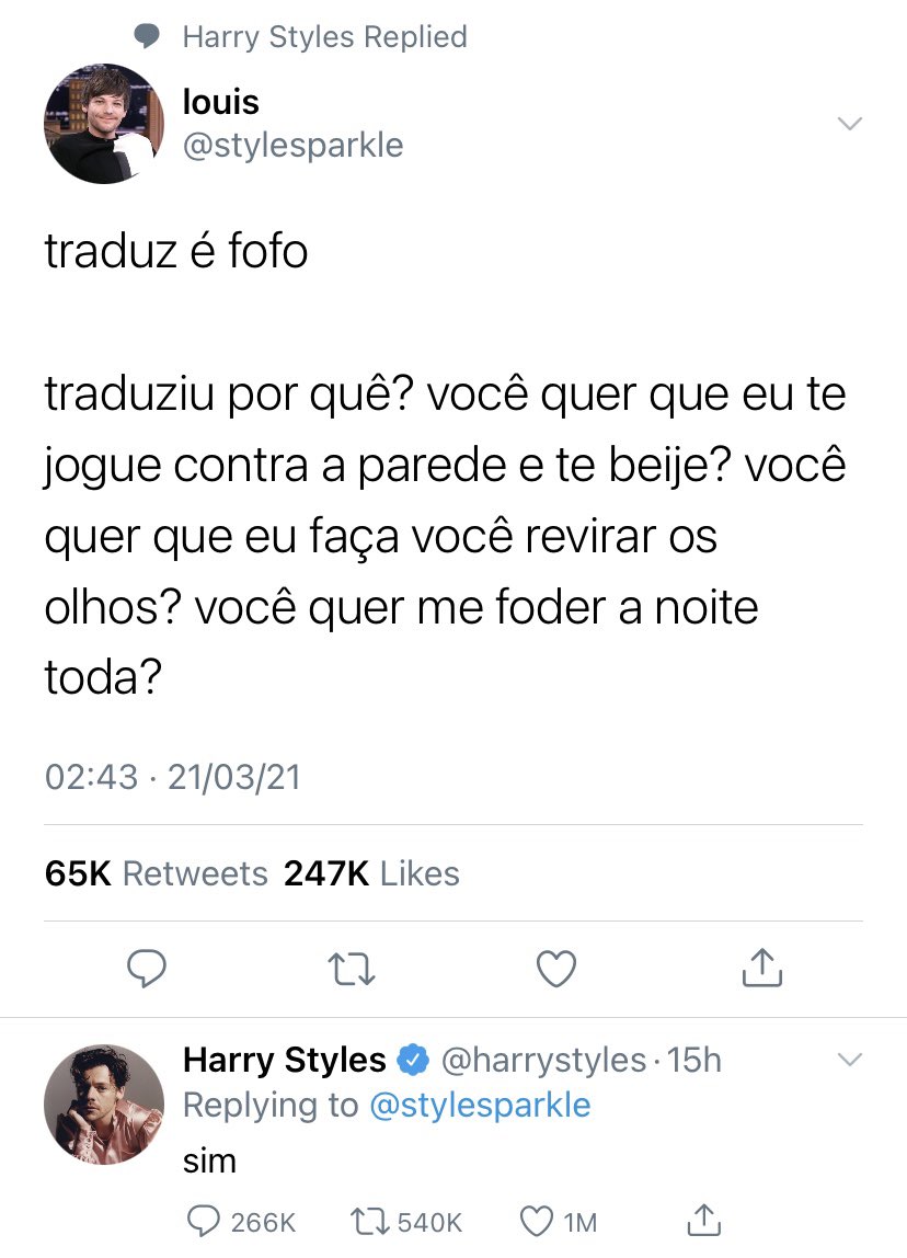 louienocontrol's tweet photo. Harry criou um fc de si próprio e se acostumou a sempre interagir com seus fãs. Só que por conta de um descuido, ele responde um tweet bem polêmico enquanto estava logado em sua conta oficial. https://t.co/HkkobnsKIJ
