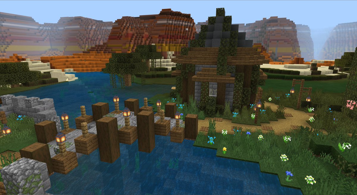 EvercraftMCPE's tweet photo. SPOTLIGHT: @haley6michelle

Haley's perfect rustic build palette and landscaping inspired by fwhip is always a breathtaking sight. Wherever she settles on #Evercraft she always makes the area uniquely hers! 

#Minecraft #SurvivalBuild #Bedrock #MinecraftBuilds #MinecraftSMP https://t.co/F4vrRdsfBu
