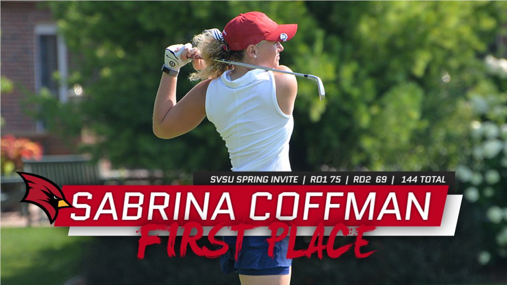 svsuathletics's tweet photo. Congratulations to Sabrina Coffman on winning the season-opening SVSU Spring Invite for @svsugolf 

Coffman carded a -3 round of 69 on Sunday to claim the title by five strokes, finishing even for the two-round event

Cardinals Finished 4th as a team https://t.co/77oRDRhasA