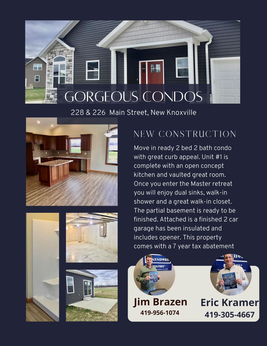 Take a look at these Condos! They're brand new construction and ready to move in!
#condos #newconstruction #home #lakeshorerealtors #jimbrazen #erickramer
Visit our website: buff.ly/2Sqo1PW