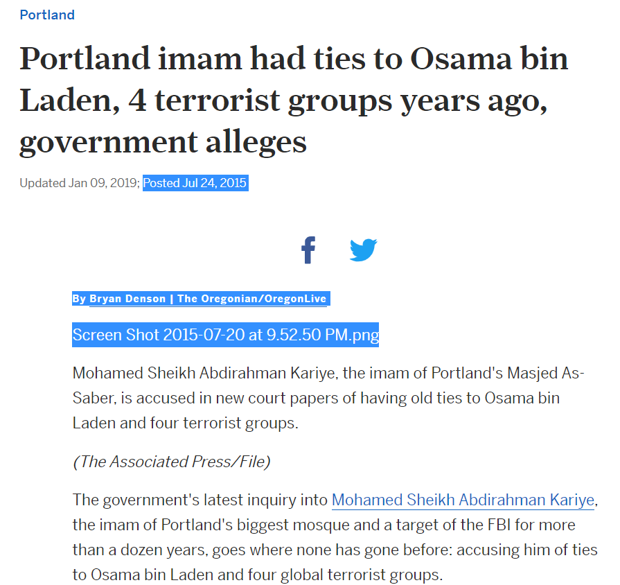 OTOH I also know we had an Imam here in my Portland neighborhood who Obama's DOJ alleged in 2015 had ties to bin Laden & 4 terror orgs & had facilitated young men going overseas to join al Qaeda. I first heard about it ... https://katu.com/news/local/us-authorities-allege-oregon-imam-assisted-radicals https://www.oregonlive.com/portland/2015/07/portland_imam_had_ties_to_osam.html14/
