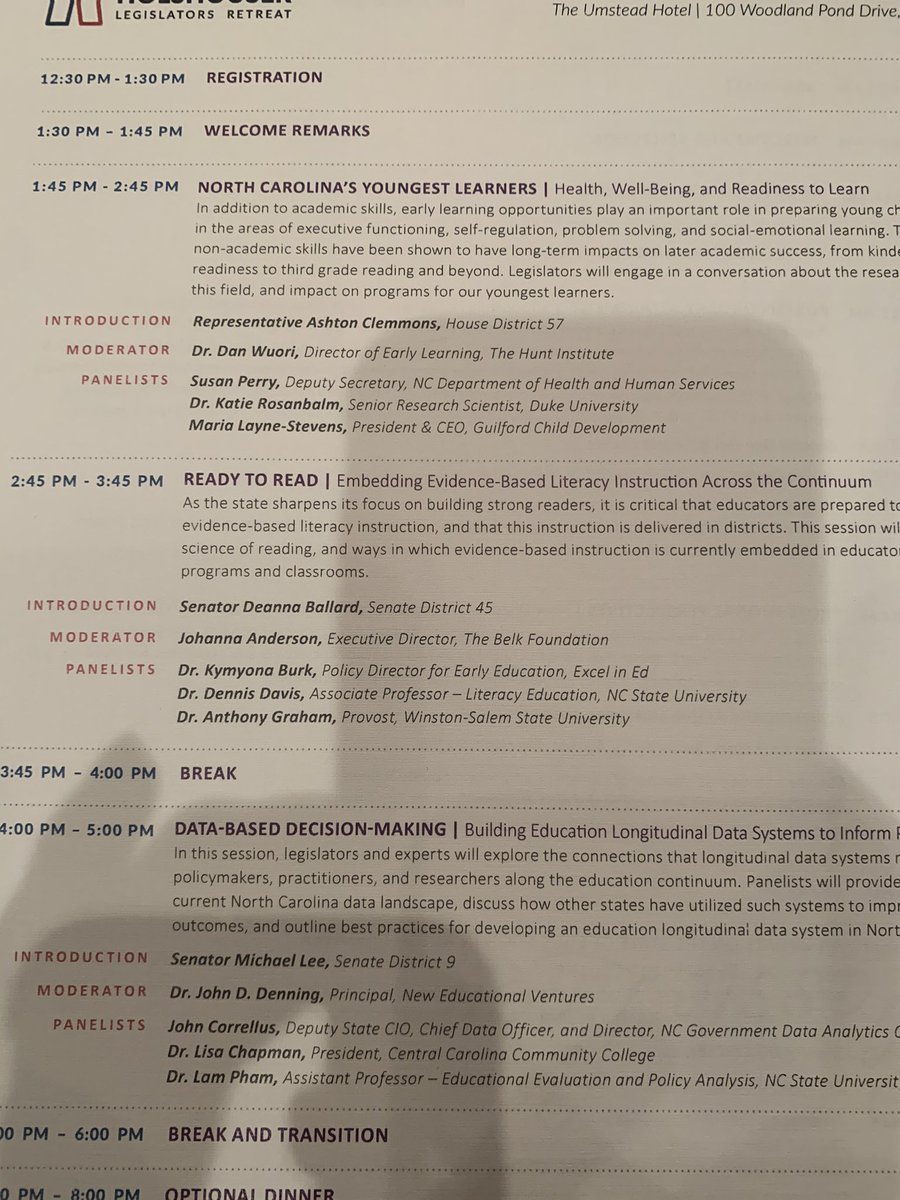 zackhawkinsnc's tweet image. Thank you to @Hunt_Institute for #holshouserlegislatorsretreat #literacy #useofdata to make decisions and supporting our earliest learners and their families l. #bipartisan work to build #ABetterNorthCarolina
