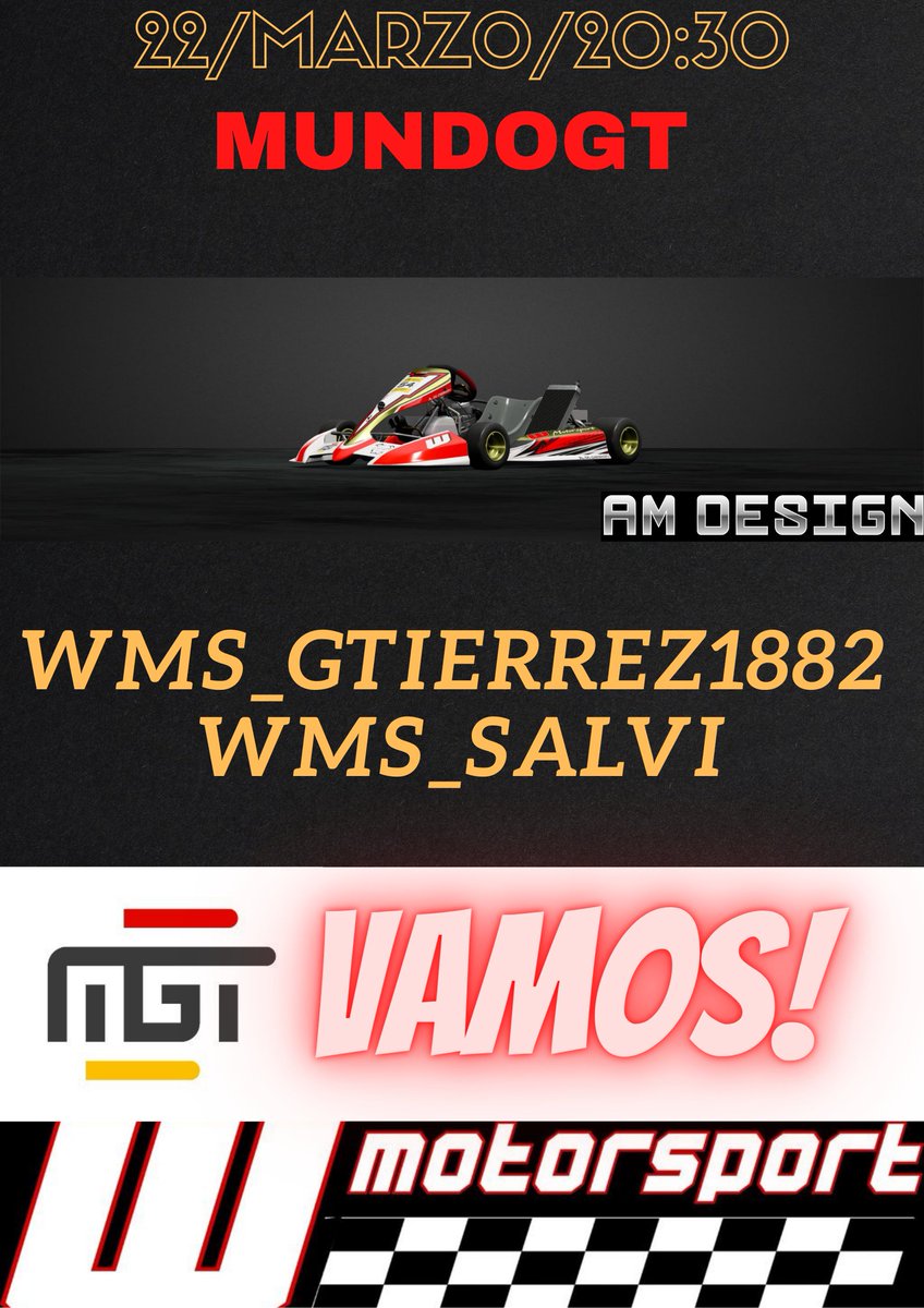 Esto comienza 🚙🚙💨💨
<a href="/motorsport_w/">W. MOTORSPORT</a> 
<a href="/MundoGT/">MundoGT</a> 
Suerte compañeros 🤞🤞💪💪