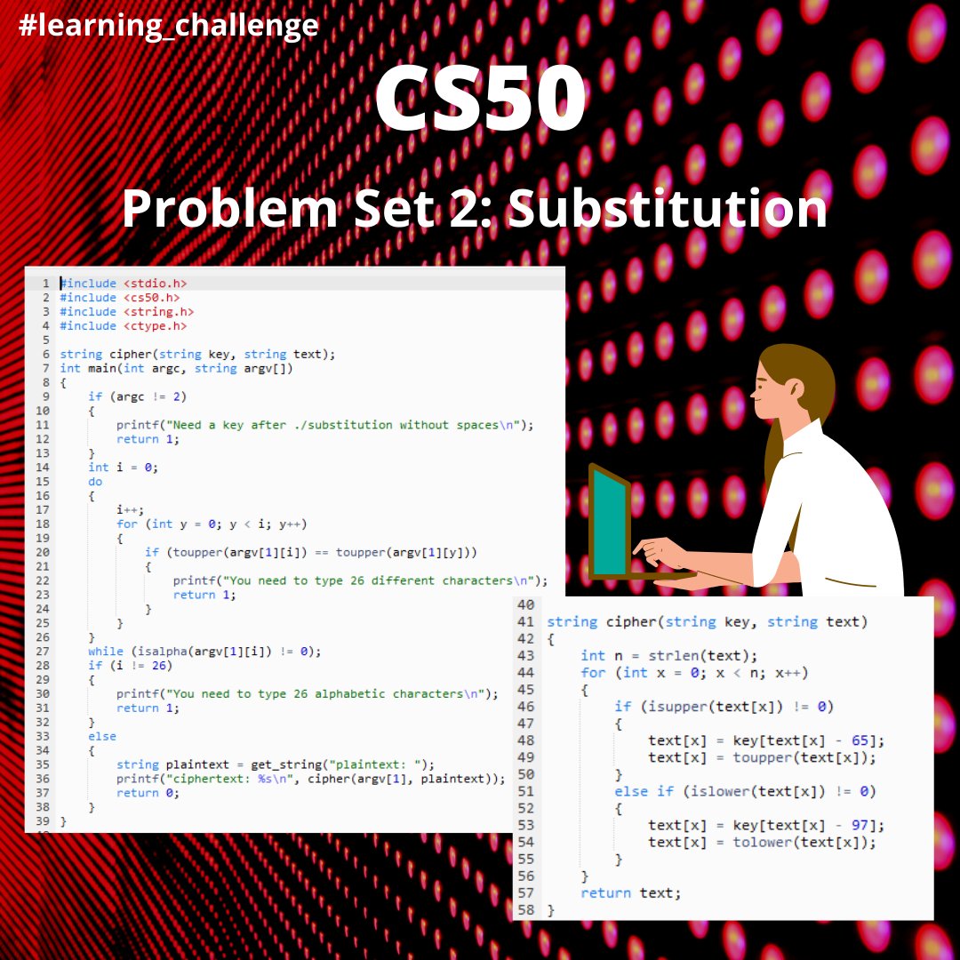 Dziyana9's tweet image. I've managed to do 2 more exercises from #CS50 ! 🎉
"Plurality" was really hard to crack, but the next one seems to be even more complicated. Wish me good luck (ʘᴗʘ✿)
#learning_challenge #computerscience #learningprogramming