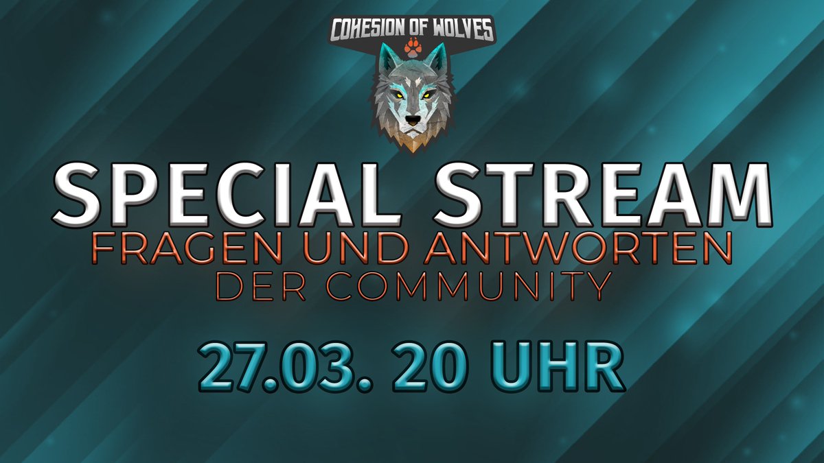 OfCohesion's tweet photo. Wölfe aufgepasst!
Am 27.03. um 20 Uhr findet ein Special Stream statt. Schaut gerne am 27.03. rein und stellt eure Fragen im Special CoW Q&amp;A Stream über den Verein. Natürlich wird der Stream wie immer auf unserem CoW Twitchkanal stattfinden.
💻 https://t.co/wWhKvOkx9B
#cowarmy https://t.co/zorAUQmCAM