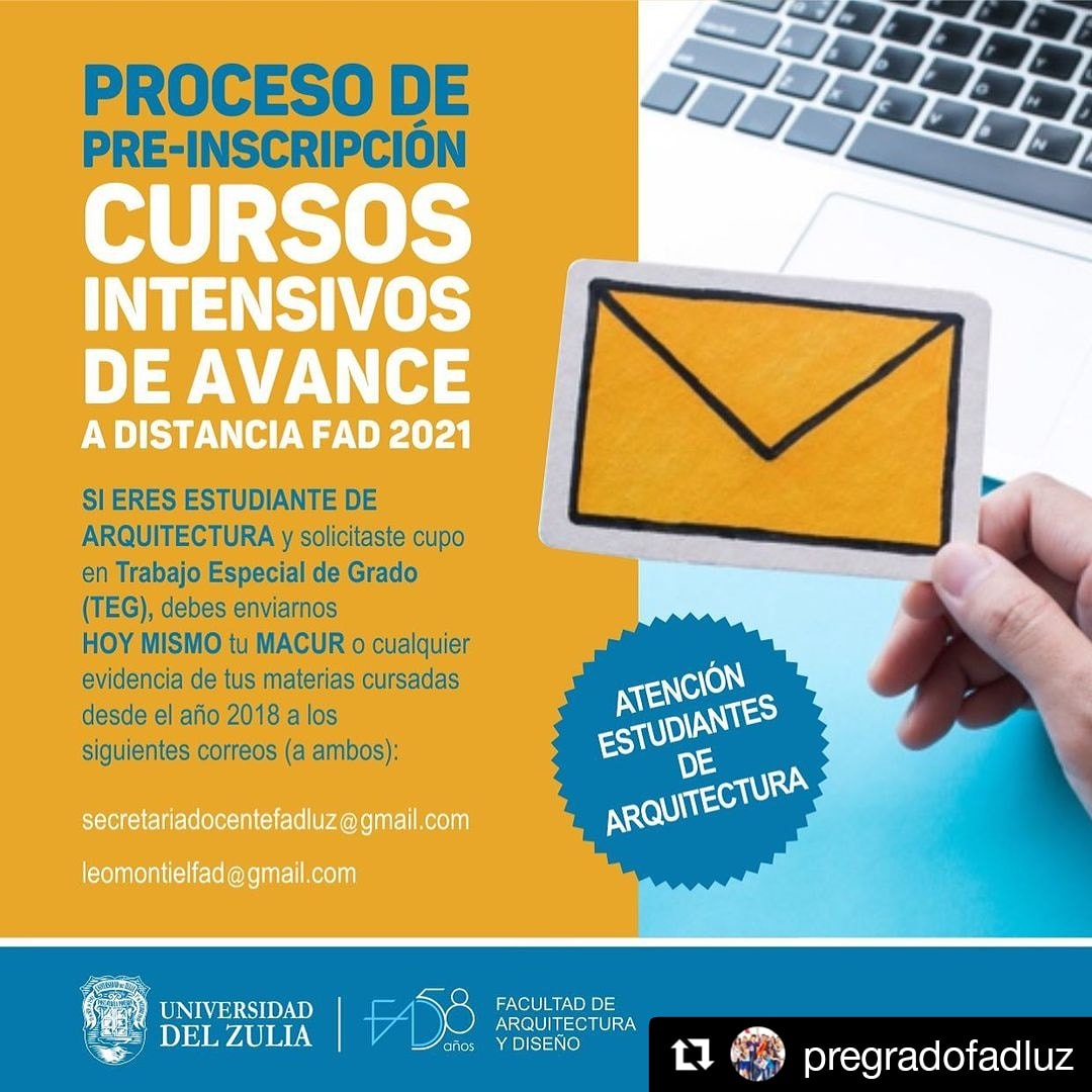 CEAD_Oficial's tweet photo. SI ERES ESTUDIANTE DE ARQUITECTURA y solicitaste cupo en Trabajo Especial de Grado (TEG),debes enviar HOY MISMO tu MACUR o cualquier evidencia de tus materias cursadas desde el año 2018 a los siguientes correos(a ambos)

secretariadocentefadluz@gmail.com 

leomontielfad@gmail.com https://t.co/KH6lwWraxj