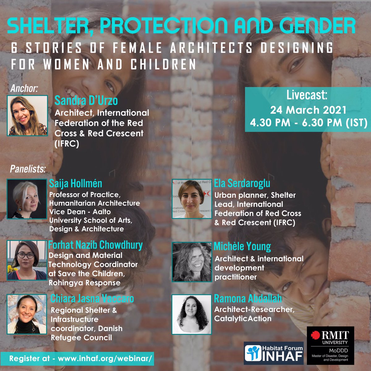 SandraDUrzo's tweet photo. 📢💥Dont miss 2day #HumanitarianArchitecture webinars 23/24 March organised by #INHAF+ RMIT MODDD- How is it relevant in a post-covid world? How can woman centred design contribute to #change?🙌🏼Humbled to speak and anchor both events!Register here👇🏼 https://t.co/4UJ0p2735C https://t.co/hIGbTBqGbI