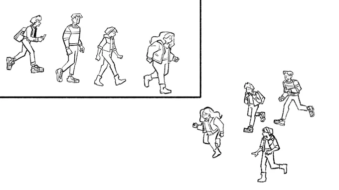 I love having little panels where all my characters are just walking or running 