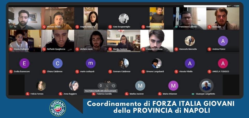 FiGCampania's tweet photo. Oggi pomeriggio il Coordinamento Provinciale @FI_Napoli Giovani, riunito in remoto, ha elaborato diverse proposte che a breve si concretizzeranno. Avviata anche un ampia discussione sull’assetto organizzativo, coinvolgendo i territori mettendo al centro i bisogni dei cittadini. https://t.co/8ZA7fupGT7