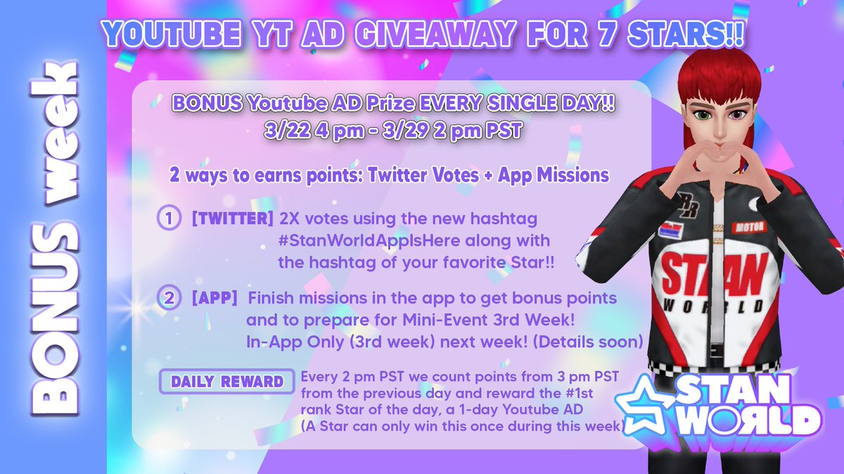 stanworld_twt's tweet photo. Remember guys, Missions In-App start tomorrow! Many asked for time to adjust to the app before the in-app voting week because not understanding could make you lose time, so that’s why we are doing a 7-day event with BONUS prizes before next round begins. Check information below! https://t.co/nc7j9oqb2d