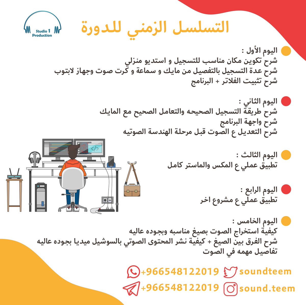 Studio_1prod's tweet photo. السلام عليكم ورحمة الله وبركاته ..
راح نبدا باذن الله قريبا كورس شامل في الهندسة الصوتية
ان كنت معلق صوت - او منشد - او شخص مهتم بالمجال الصوتي كافة هنا راح نتكلم عن كثير من الامور اللي ممكن تفيدك ، باقي التفاصيل موجوده ��ي الصور .. وشكرا لكم https://t.co/oIzK3eJBhR